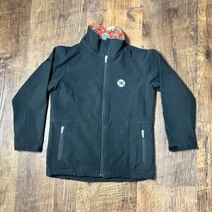 GIRLS HOOEY SOFT SHELL JACKET BLACK W/RED FLORAL PRINT LINING